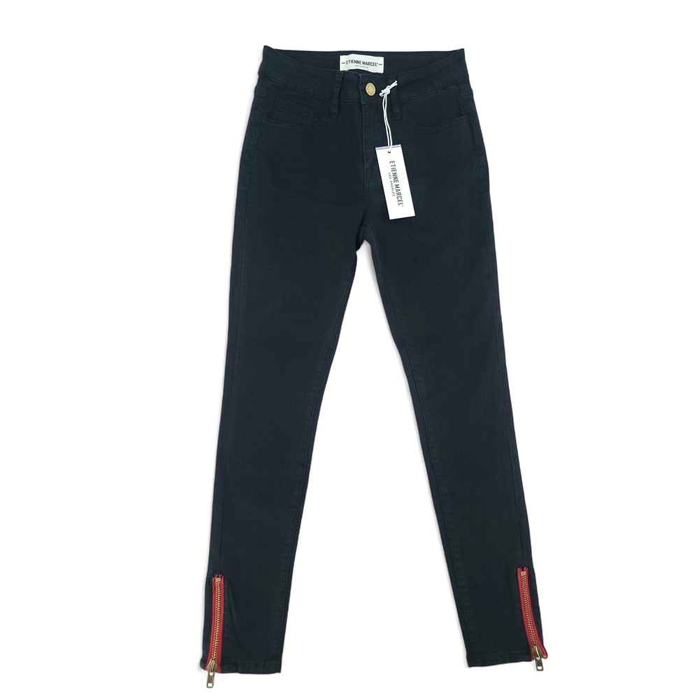 Etienne Marcel Black Skinny Jeans 25‎ NWT Red Zipper Moto Stretch Punk Fit